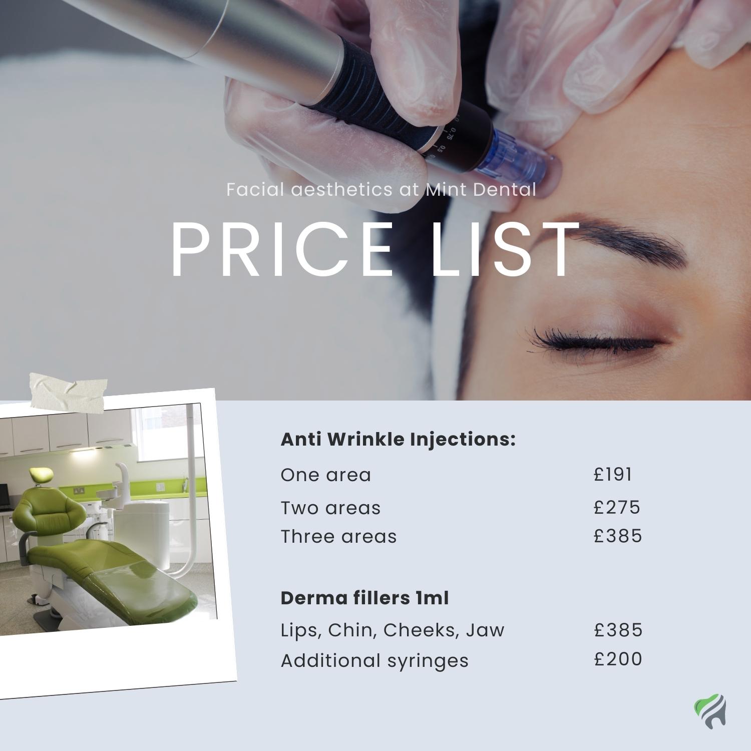 facial aesthetics price list